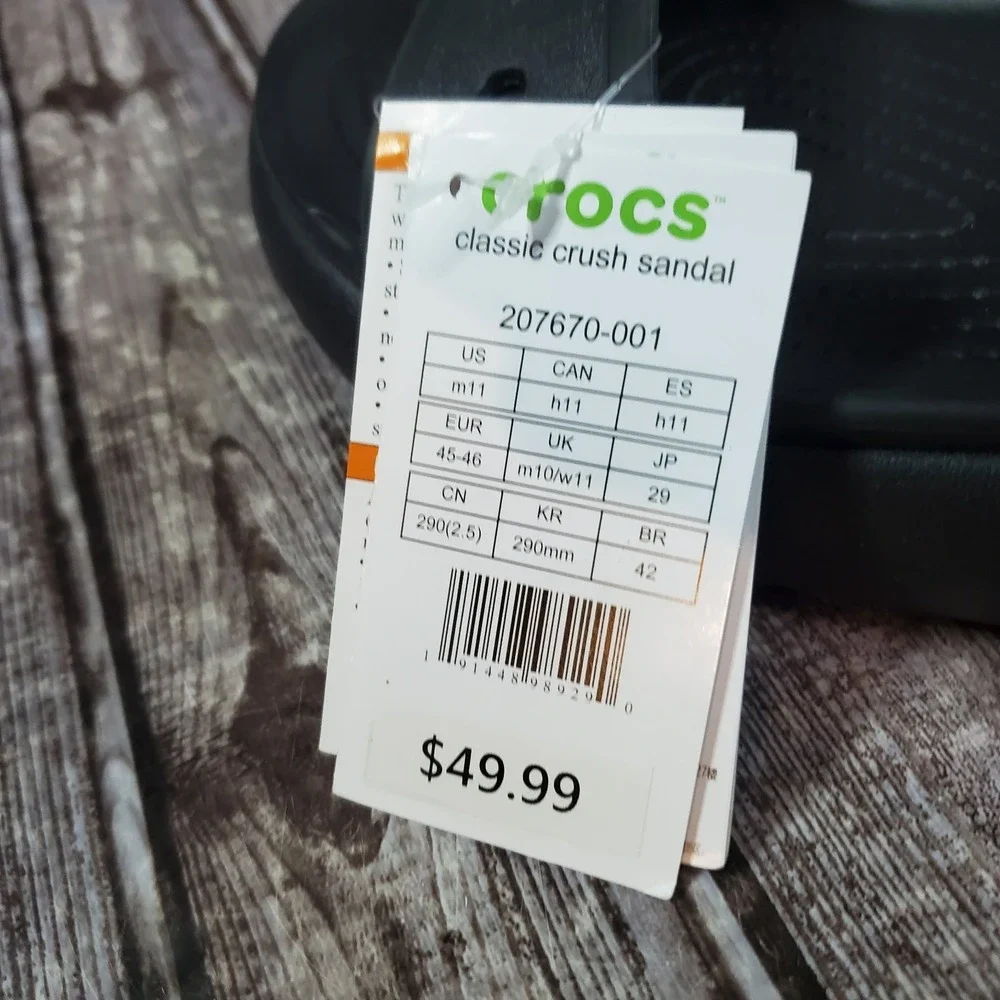 Crocs Men's Classic Crush Sandal Black Platform Slide Size 11